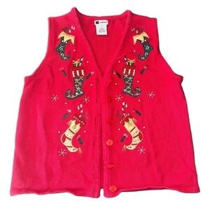 Ugly Christmas Sweater VINTAGE Vest Stockings Sequins Embroidered Beaded